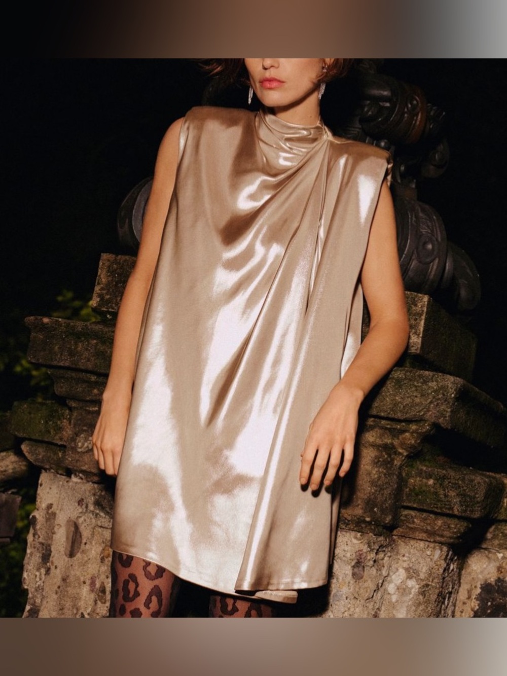 BNWT Anthropologie 3x Metallic Champagne Satin Mini Dress